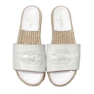 chanel white leather mules
